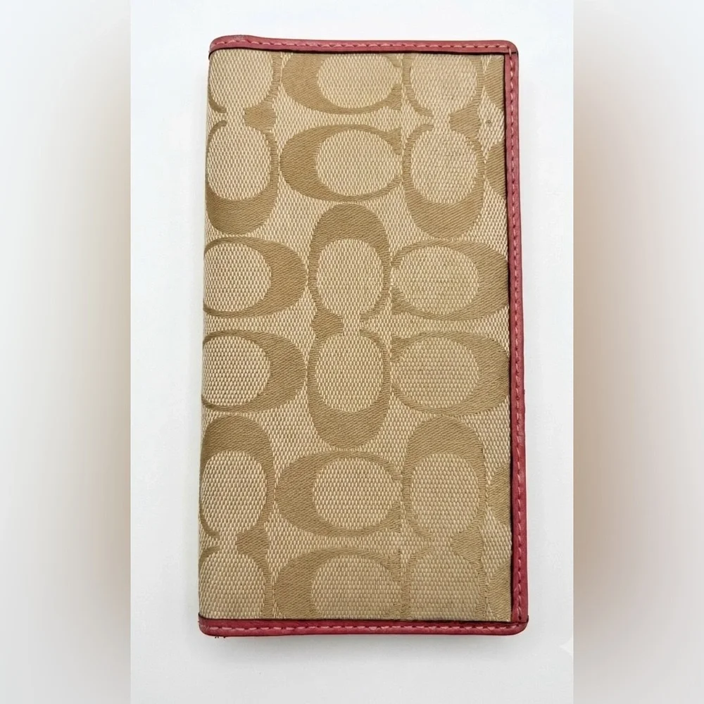 Vintage Coach Bi-fold Wallet/Checkbook Trimmed Pink Leather